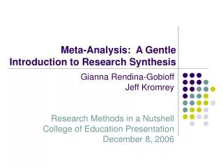 Meta-Analysis: A Gentle Introduction to Research Synthesis