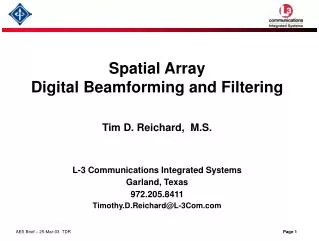 Spatial Array Digital Beamforming and Filtering