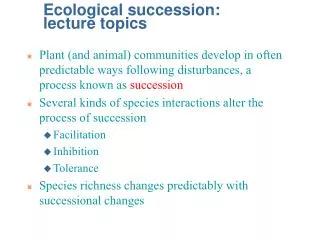 Ecological succession: lecture topics