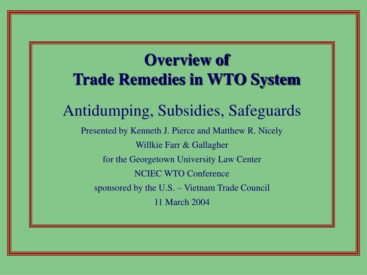 overview of trade remedies in wto system