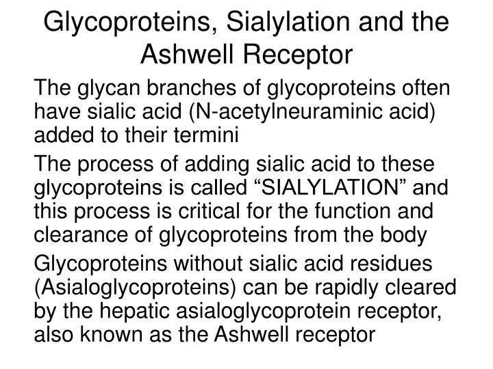 glycoproteins sialylation and the ashwell receptor
