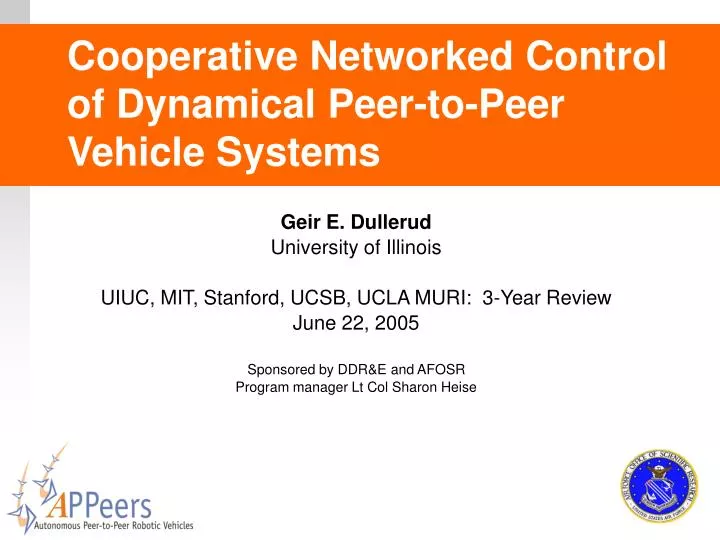 cooperative networked control of dynamical peer to peer vehicle systems