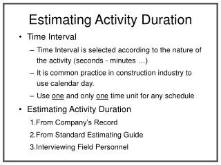 Estimating Activity Duration