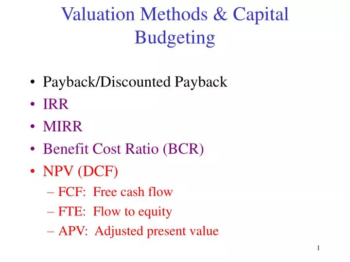 valuation methods capital budgeting