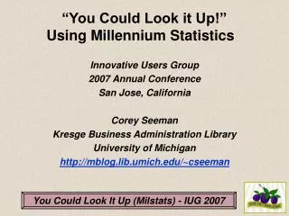 “You Could Look it Up!” Using Millennium Statistics