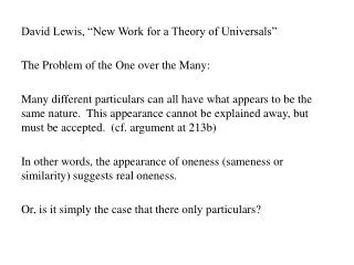 David Lewis, “New Work for a Theory of Universals”