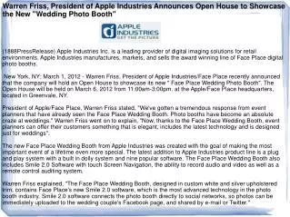 Warren Friss, President of Apple Industries Announces Open H