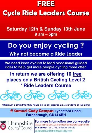 FREE Cycle Ride Leaders Course Saturday 12th &amp; Sunday 13th June 9 am – 5pm