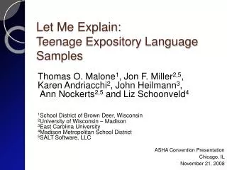 Let Me Explain: Teenage Expository Language Samples