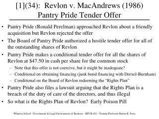 [1](34): Revlon v. MacAndrews (1986) Pantry Pride Tender Offer