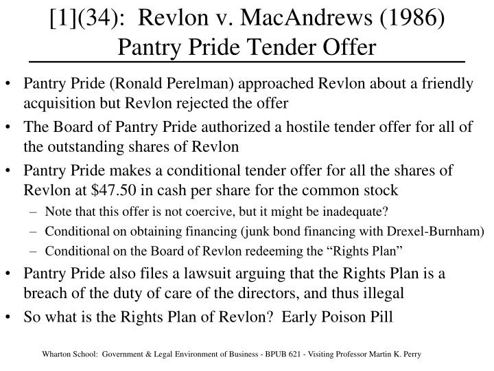 1 34 revlon v macandrews 1986 pantry pride tender offer