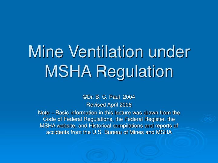mine ventilation under msha regulation