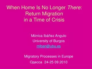 When Home Is No Longer There : Return Migration in a Time of Crisis