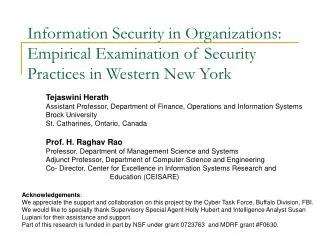Information Security in Organizations: Empirical Examination of Security Practices in Western New York