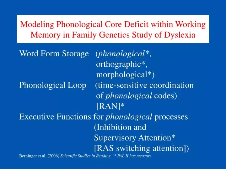 modeling phonological core deficit within working memory in family genetics study of dyslexia