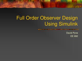 Full Order Observer Design Using Simulink