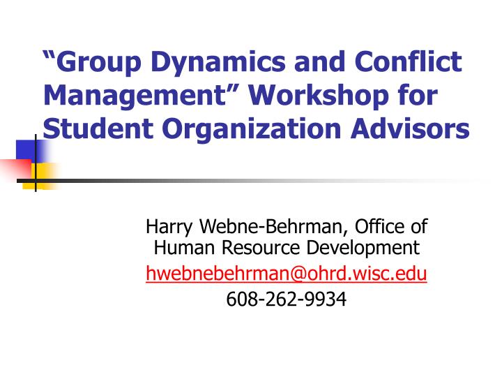 group dynamics and conflict management workshop for student organization advisors