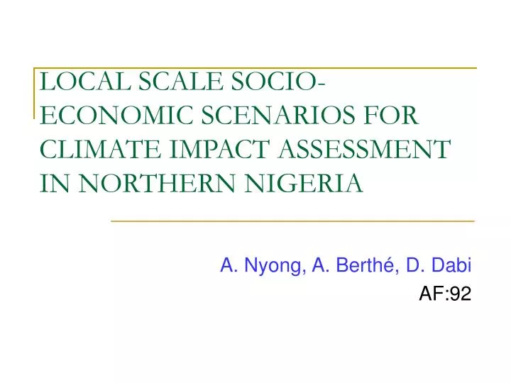 local scale socio economic scenarios for climate impact assessment in northern nigeria