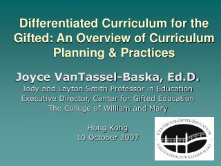Differentiated Curriculum for the Gifted: An Overview of Curriculum Planning &amp; Practices