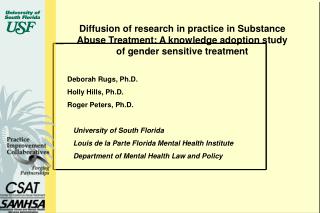 Diffusion of research in practice in Substance Abuse Treatment: A knowledge adoption study of gender sensitive treatment