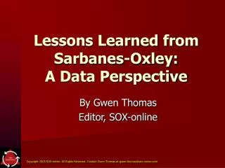 Lessons Learned from Sarbanes-Oxley: A Data Perspective