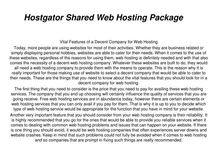 hostgator shared web hosting package