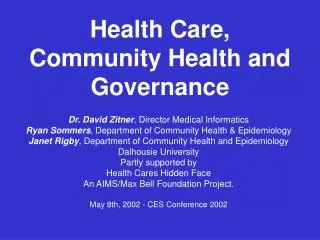 Health Care, Community Health and Governance