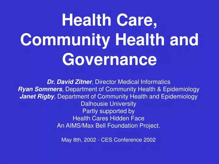 health care community health and governance