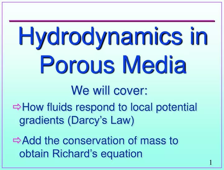 hydrodynamics in porous media