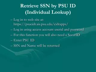 Retrieve SSN by PSU ID (Individual Lookup)