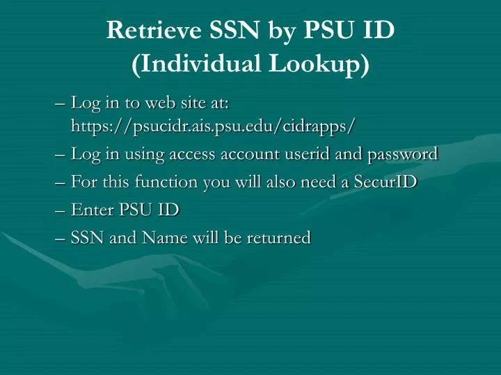 retrieve ssn by psu id individual lookup