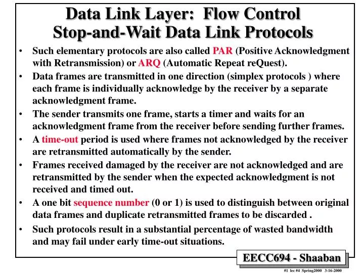 data link layer flow control stop and wait data link protocols