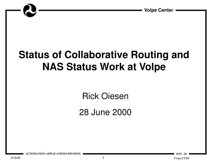 status of collaborative routing and nas status work at volpe