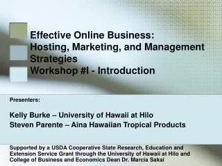 Effective Online Business: Hosting, Marketing, and Management Strategies Workshop #I - Introduction