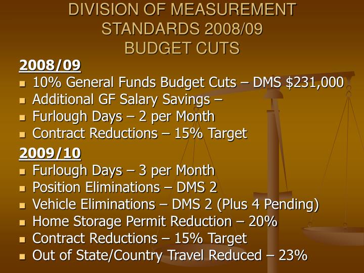 division of measurement standards 2008 09 budget cuts