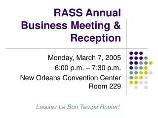 RASS Annual Business Meeting &amp; Reception