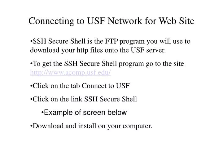 connecting to usf network for web site