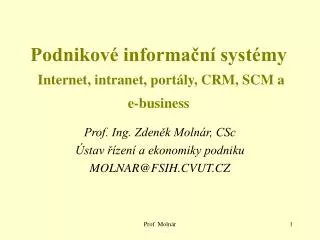 Podnikové informační systémy Internet, intranet, portály, CRM, SCM a e-business