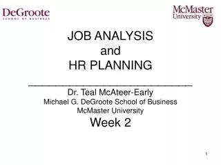 JOB ANALYSIS and HR PLANNING ________________________ Dr. Teal McAteer-Early Michael G. DeGroote School of Business McM