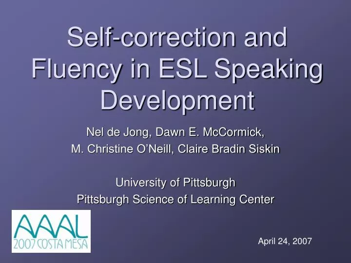 self correction and fluency in esl speaking development
