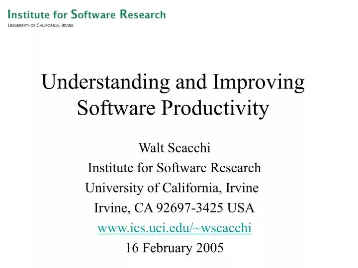 understanding and improving software productivity