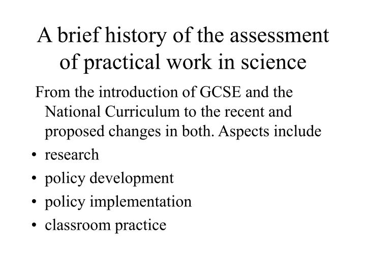 a brief history of the assessment of practical work in science