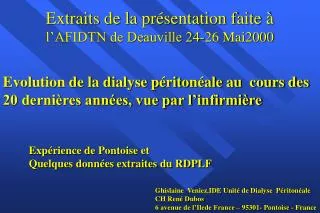 Extraits de la présentation faite à l’AFIDTN de Deauville 24-26 Mai2000