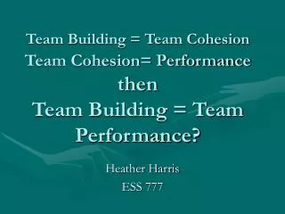 Team Building = Team Cohesion Team Cohesion= Performance then Team Building = Team Performance?