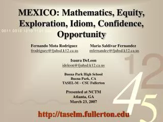 MEXICO: Mathematics, Equity, Exploration, Idiom, Confidence, Opportunity