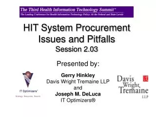 HIT System Procurement Issues and Pitfalls Session 2.03