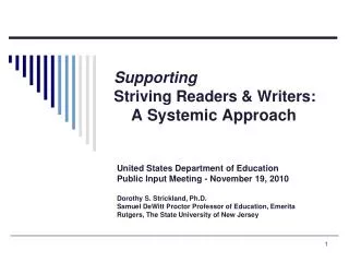 Supporting Striving Readers &amp; Writers: A Systemic Approach