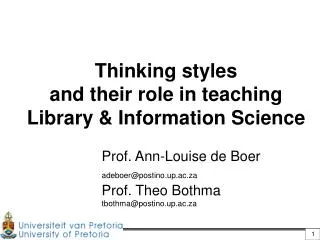 Thinking styles and their role in teaching Library &amp; Information Science