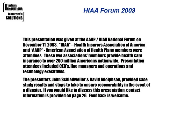 hiaa forum 2003