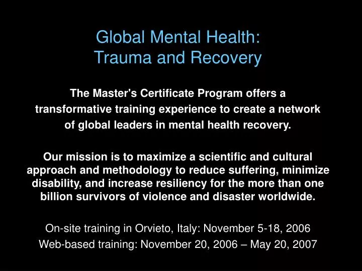 global mental health trauma and recovery